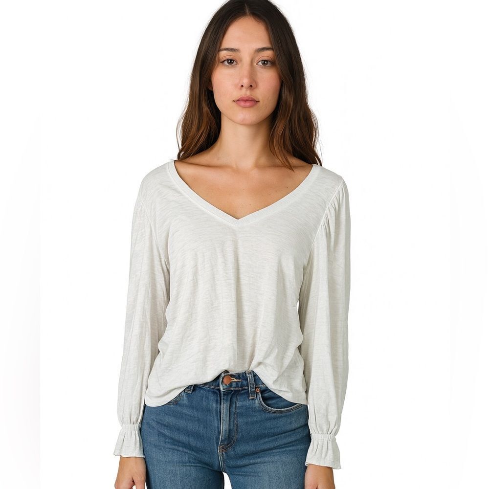 Nation LTD V-Neck White Long Sleeve Top